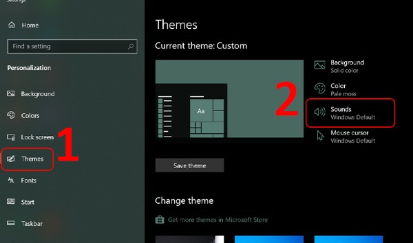 Chọn Themes → Sounds