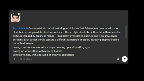 Nhập câu lệnh tạo sticker chibi từ hình ảnh cá nhân 
