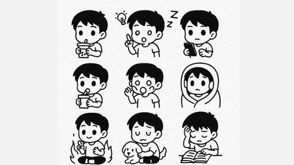 Ảnh chibi theo phong cách line-art tối giản