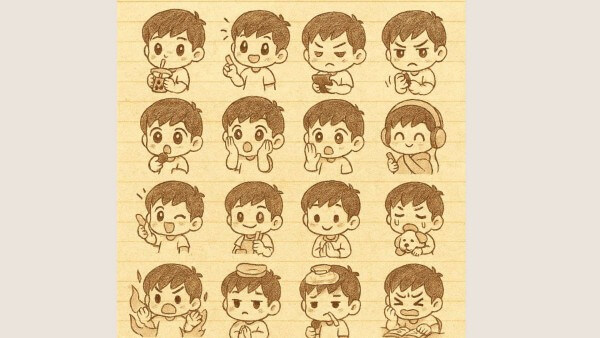 Ảnh chibi theo phong cách vẽ tay trên giấy note