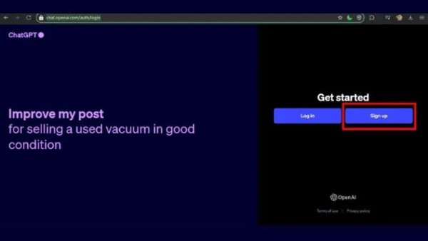 Nhấn chọn “Sign Up” 
