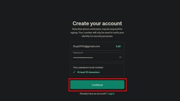 Nhấn “Continue”