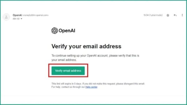 Nhấn vào liên kết “Verify email address”