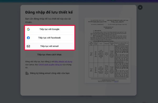 Đăng nhập vào tài khoản Canva của bạn