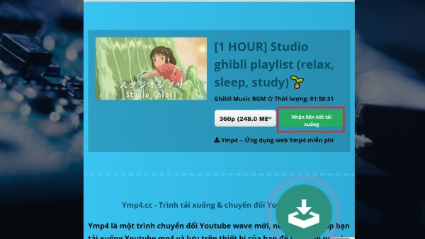 Chọn định dạng MP4 → nhấn Nhận liên kết tải xuống