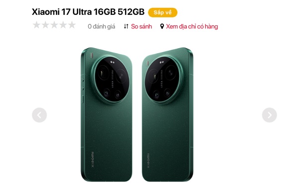 Thông tin về Xiaomi 17 Ultra trên website Viettel Store