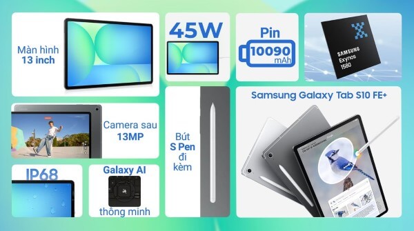 Cấu hình Samsung Galaxy Tab S10 FE Plus với vi xử lý Exynos 1580