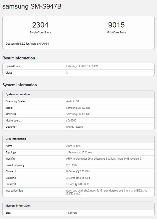 Điểm hiệu năng Galaxy S26 Plus bản toàn cầu xuất hiện trên Geekbench