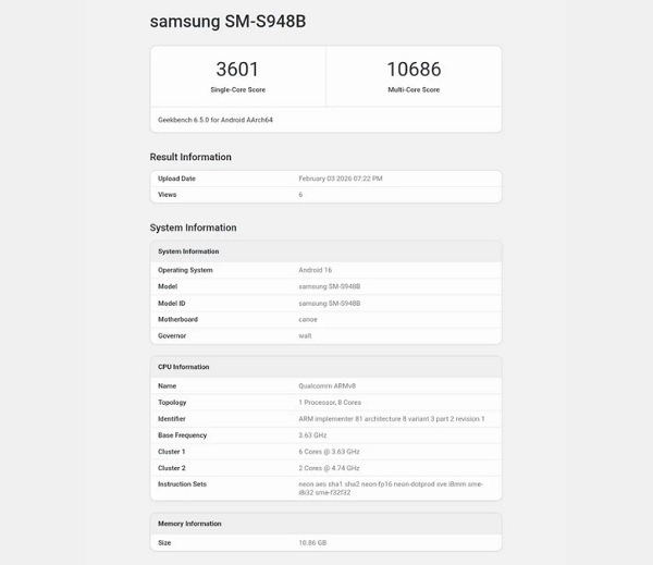 Điểm hiệu năng Galaxy S26 Ultra xuất hiện trên Geekbench