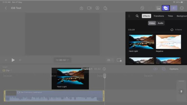 Nhấn giữ hiệu ứng > kéo thả vào Timeline