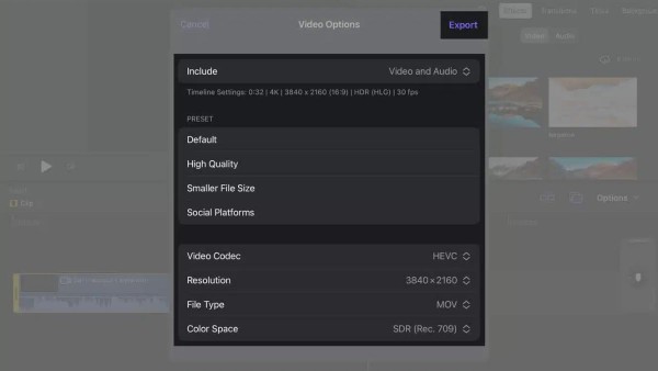 Điều chỉnh thông số > nhấn Export