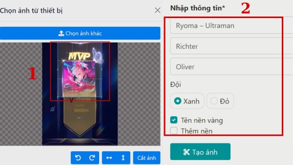 Tải ảnh MVP lên và tùy chỉnh cắt ảnh theo tỷ lệ