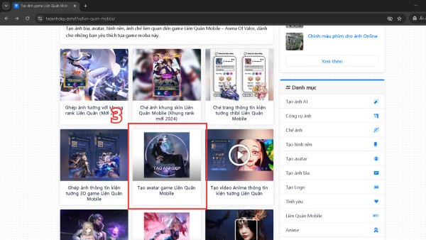 Chọn Tạo avatar game Liên Quân Mobile