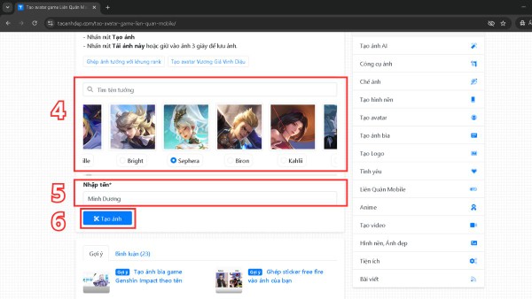 Nhập thông tin cần thiết rồi nhấn Tạo ảnh