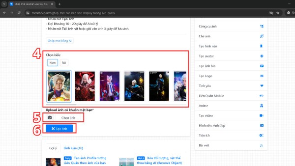 Chọn kiểu ảnh và tải ảnh khuôn mặt lên