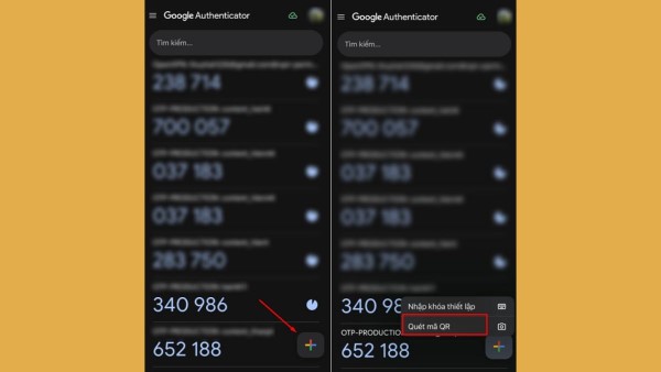 Mã 6 chữ số hiển thị tương ứng với dịch vụ