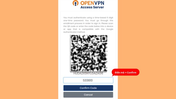 Điền mã vào ô yêu cầu để xác nhận