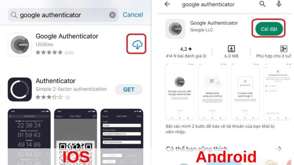 Tìm kiếm và tải ứng dụng“Google Authenticator”