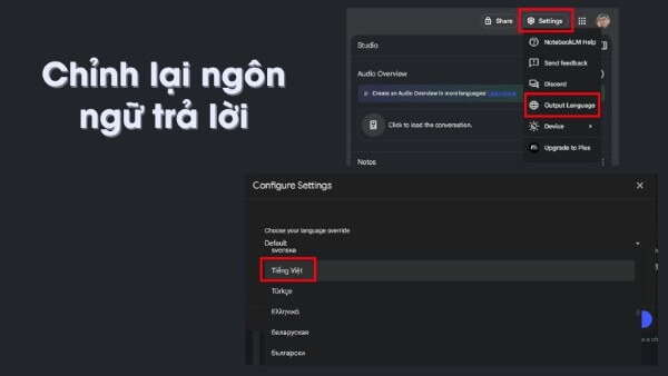 Mở Settings → Output Language → Tiếng Việt