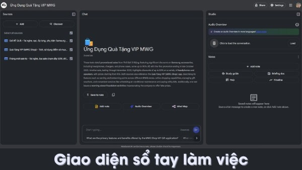 Giao diện sổ tay làm việc với Google NotebookLM