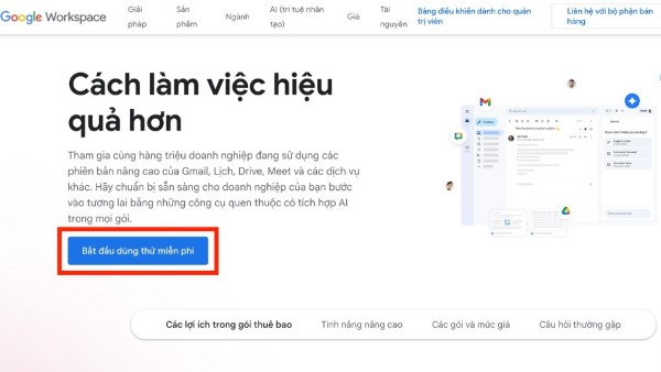 Chọn “Bắt đầu dùng thử miễn phí”
