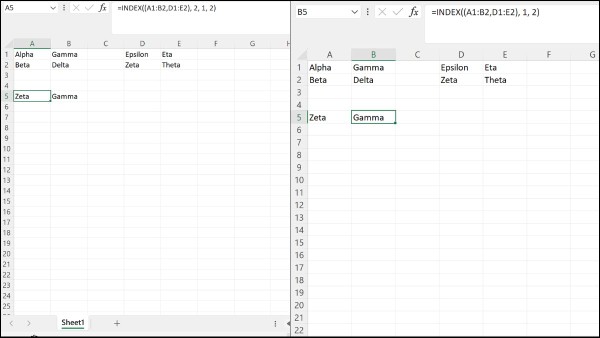 Hàm INDEX dạng tham chiếu giúp truy xuất dữ liệu từ nhiều vùng không liền kề