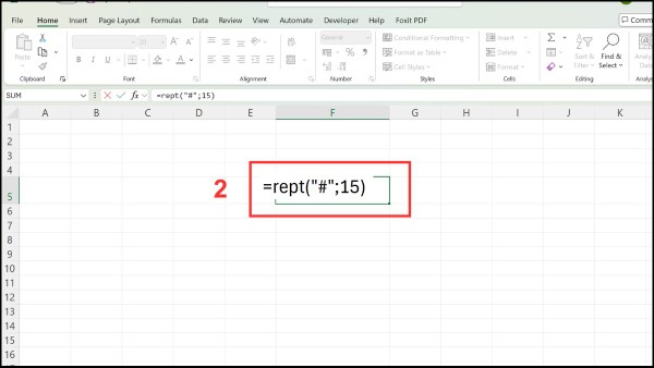 Nhập công thức: =REPT("#", 5)