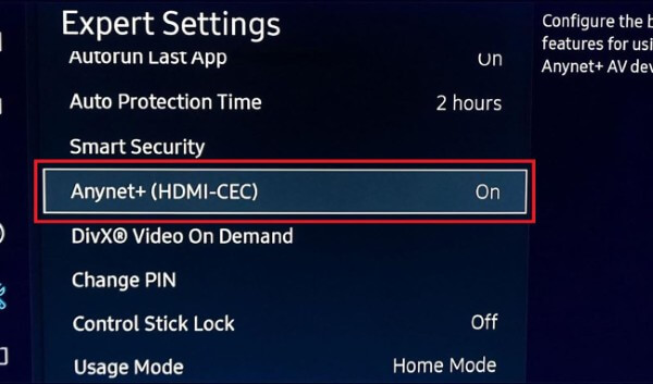 Chọn bật hoặc tắt Anynet+ (HDMI-CEC)