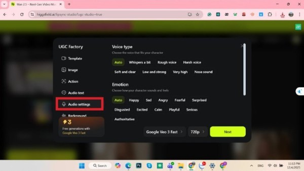 Chọn giọng nói và biểu cảm mong muốn