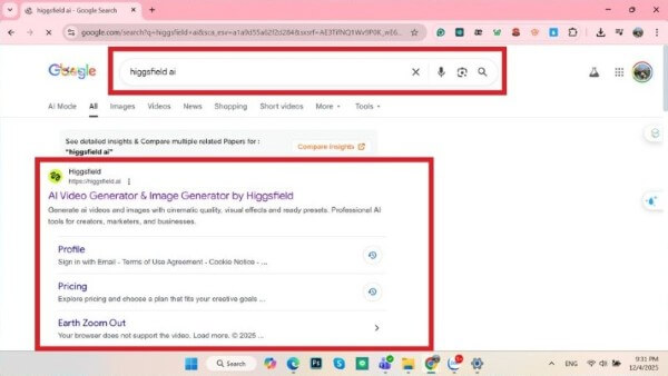 Tìm kiếm nền tảng website Higgsfield AI 