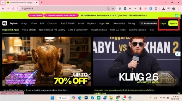 Nhấn “Login” hoặc “Sign up”