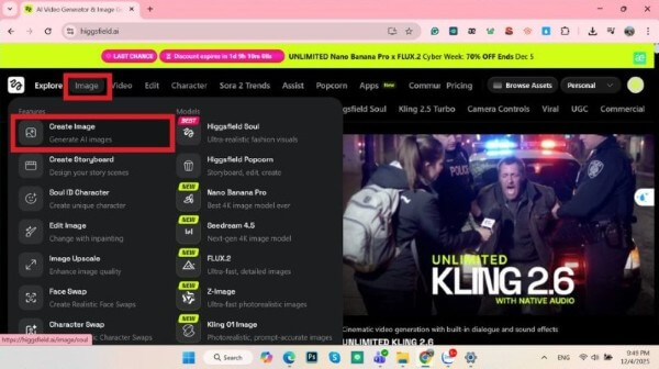 Mở mục “Image” 