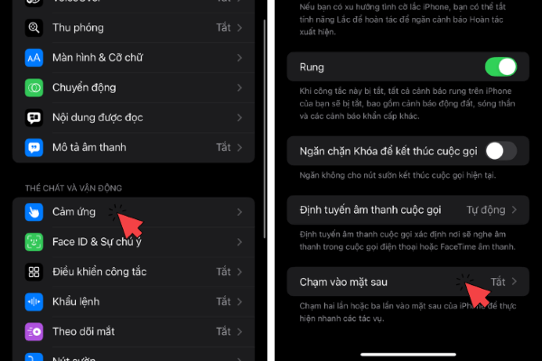 Chọn Cài đặt → Trợ năng → Cảm ứng