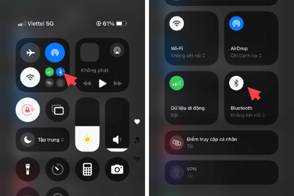 Nhấn biểu tượng Bluetooth để tắt