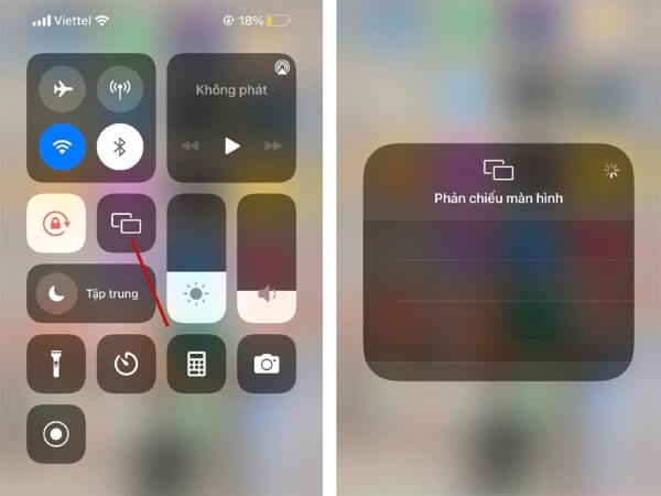 Trên iPhone chọn Phản chiếu màn hình