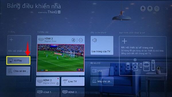 Bật mục AirPlay trên tivi