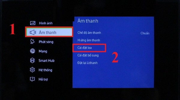 Mở Menu > Âm thanh > Cài đặt loa