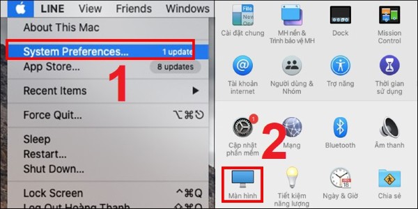 Chọn System Preferences → chọn Display