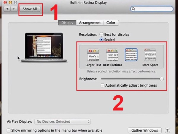 Mở tab Display → nhấn Show All 