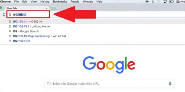 Mở Google trên MacBook → nhập địa chỉ IP hiển thị trên màn hình máy chiếu