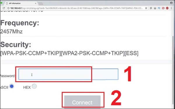 Chọn mạng WiFi và nhập mật khẩu để kết nối