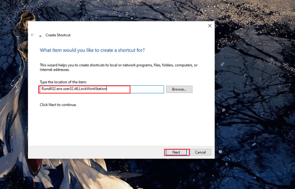 Nhập lệnh: Rundll32.exe user32.dll,LockWorkStation