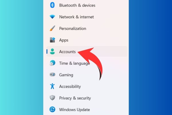 Nhấn vào Accounts
