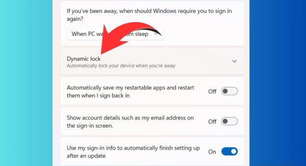 Tìm mục Dynamic Lock