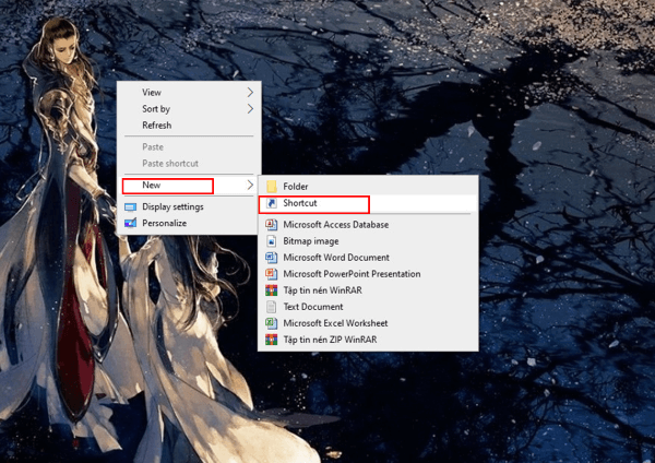 Chọn New → chọn Shortcut