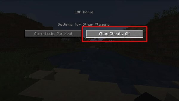 Chọn ON tại mục Allow Cheats