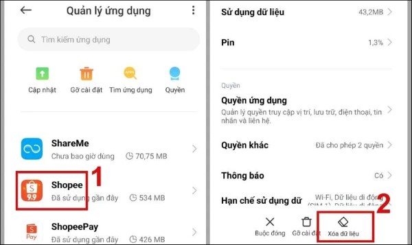 Nhấn Xóa dữ liệu