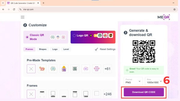 Tải mã QR đã tạo về thiết bị