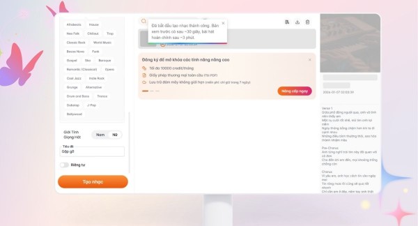 Hệ thống bắt đầu xử lý dữ liệu và tạo ra bài hát