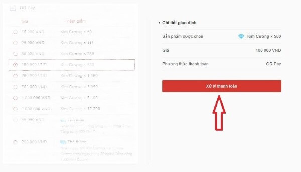 Chọn Xử lý thanh toán